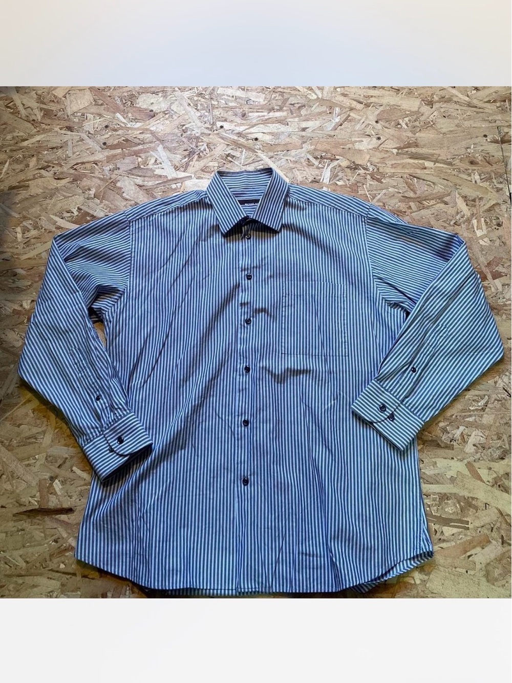 Michael Kors Men's Grey and White Striped Dress Shirt
